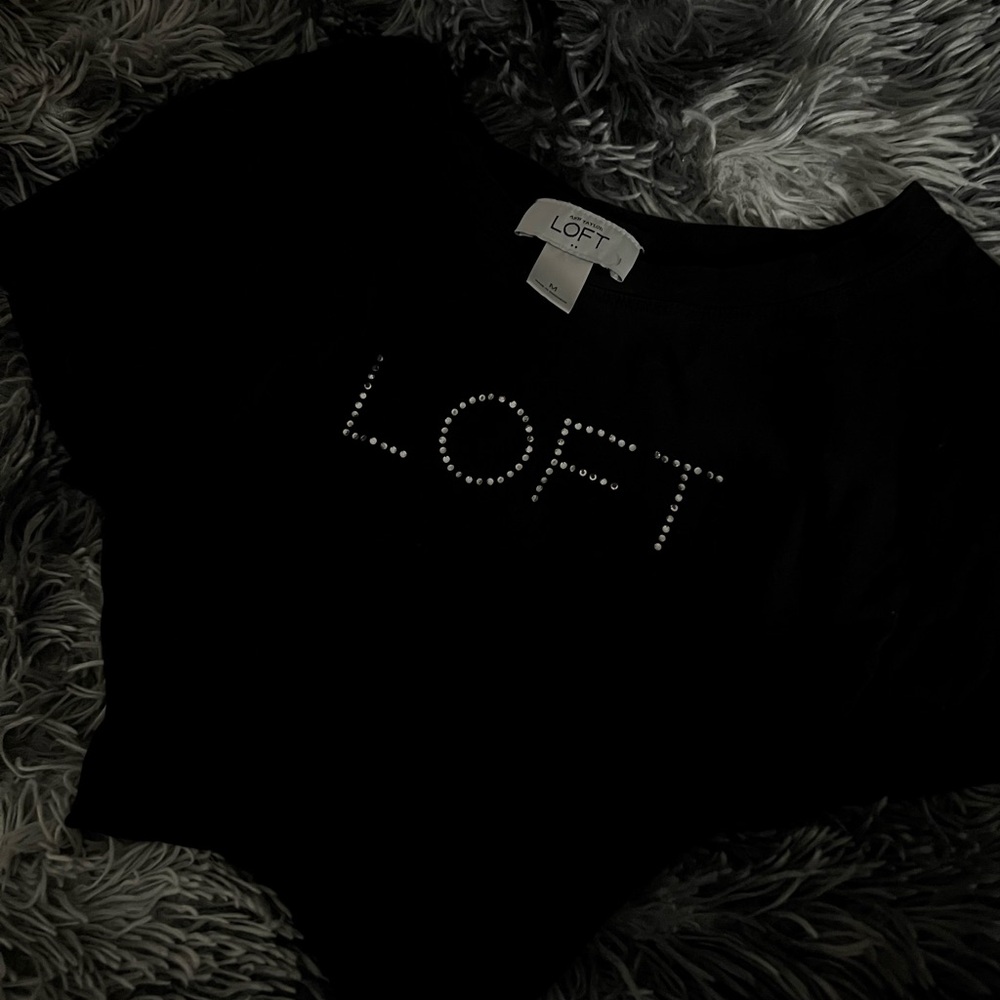 LOFT Black Tee with Embellished Logo